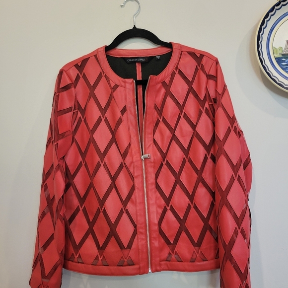 Colleen Lopaz Faux Leather Jacket Bright Orange Beautiful Zip Front Small - Picture 5 of 9